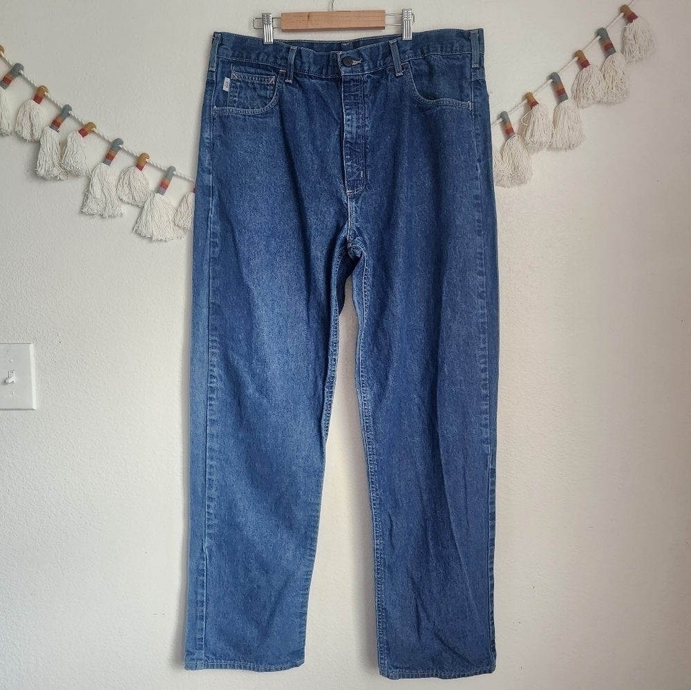 Carhartt Flame Resistant Relaxed Straight Leg Jeans Mid Wash Workwear Size 38x34